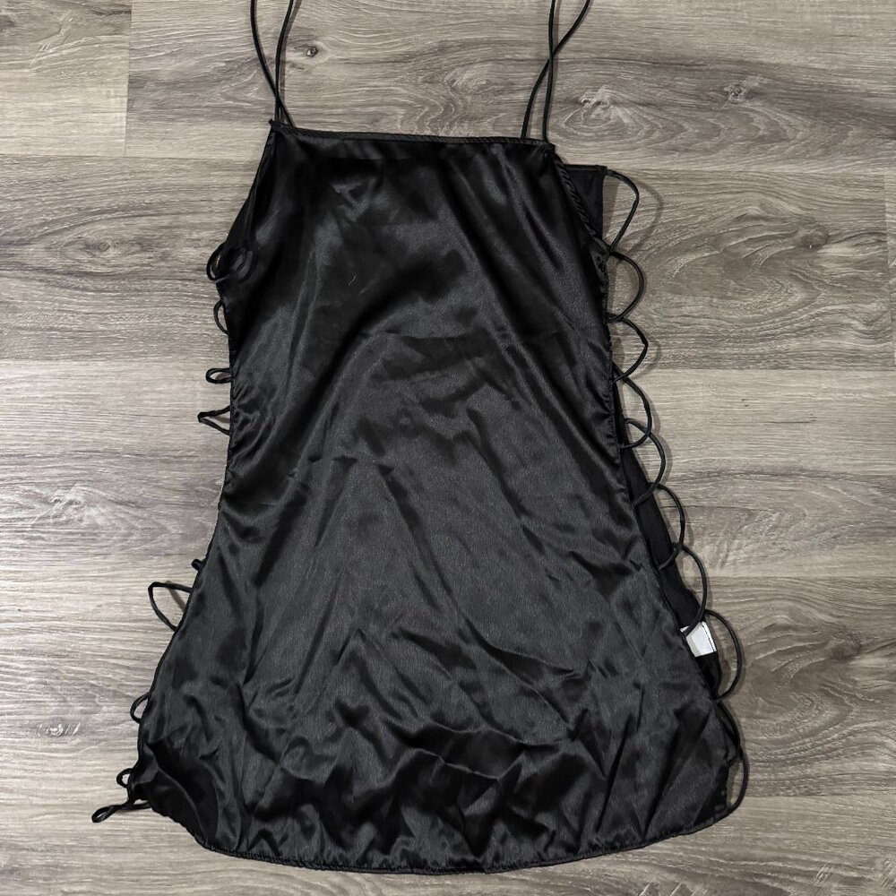 XL Black Mini Slip Dress with Cutouts